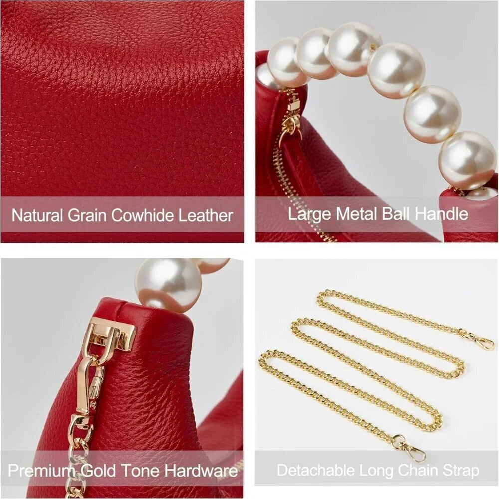 Small Designer Top Handle Clutch Bag for Women Crossbody Purse Red Pearl Tote